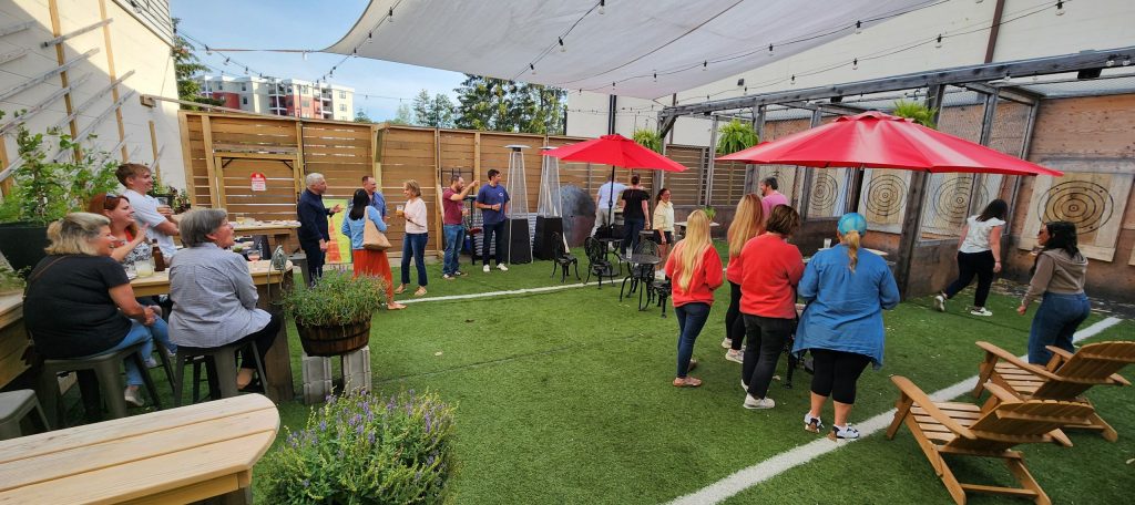 Outdoor axe throwing at the Axe Pit in South Portland, near the Maine Mall